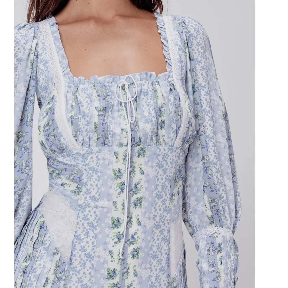 For Love & Lemons Blue Floral Puff-Sleeve Mini Dress - Picture 3 of 8